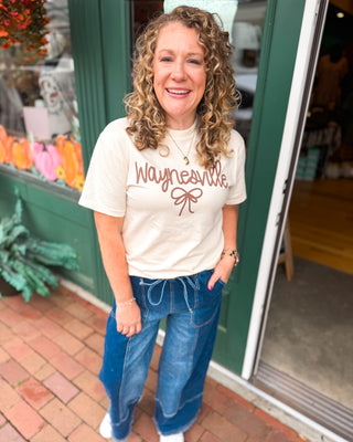 Waynesville, With Love Puff Print Graphic Tee in ivory with brown lettering