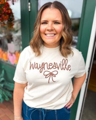 Waynesville, With Love Puff Print Graphic Tee in ivory with brown lettering