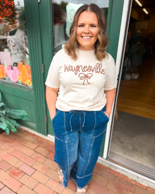 Waynesville, With Love Puff Print Graphic Tee in ivory with brown lettering