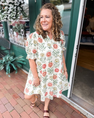 Autumn Blossom Floral Puff Sleeve Babydoll Dress - The Southern Loft