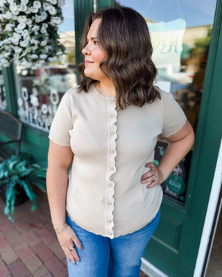 Autumn Darling Scallop Short Sleeve Button Sweater - The Southern Loft