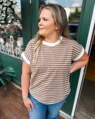 Autumn Stroll Contrast Trim Stripe Tee - The Southern Loft