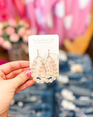 Beaded Flower Teardrop Earrings - The Southern Loft