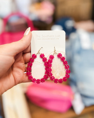 Beaded Flower Teardrop Earrings - The Southern Loft