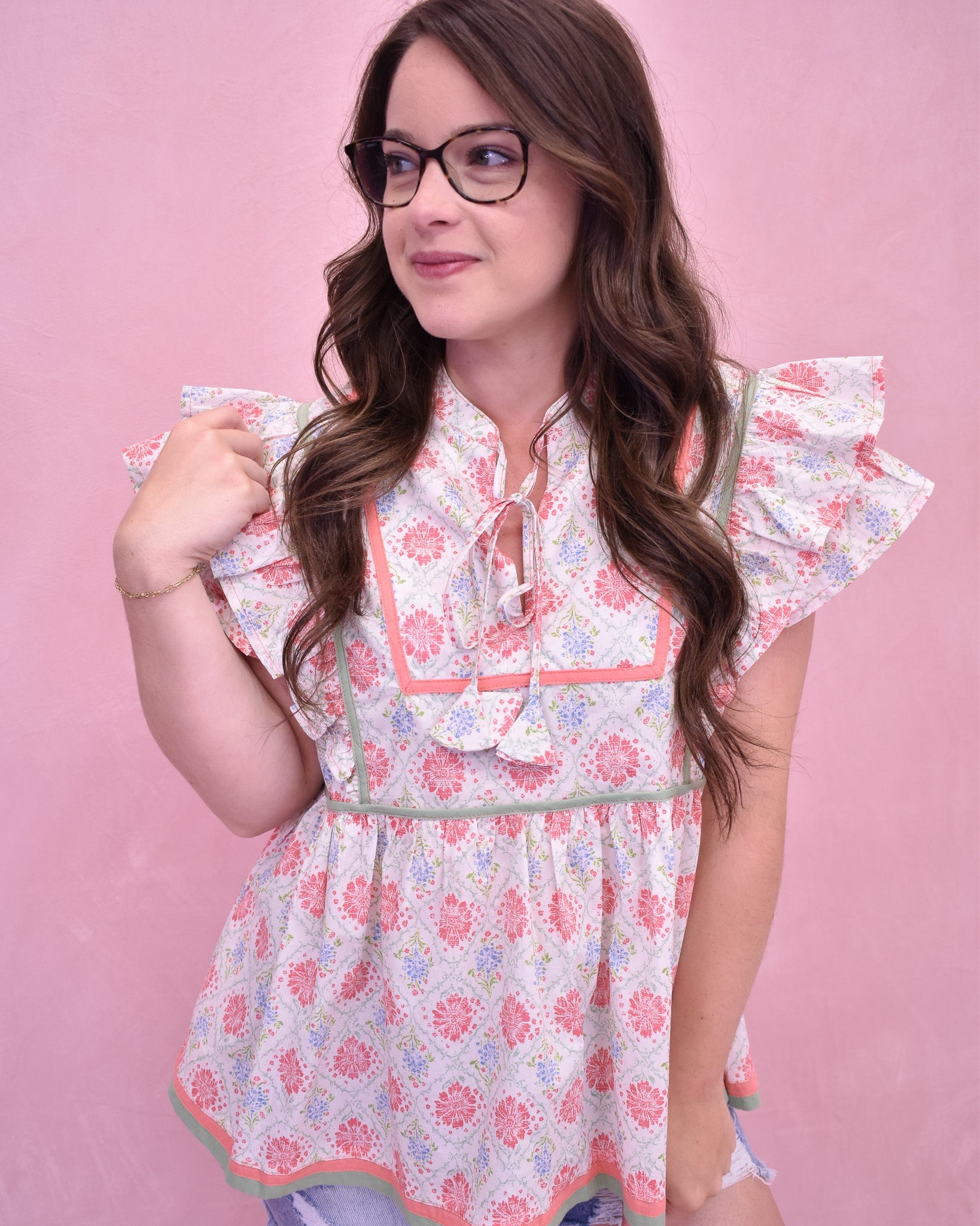 Bloom And Flutter Floral Ruffle Sleeve Top - The Southern Loft