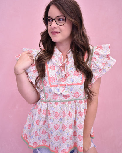 Bloom And Flutter Floral Ruffle Sleeve Top - The Southern Loft