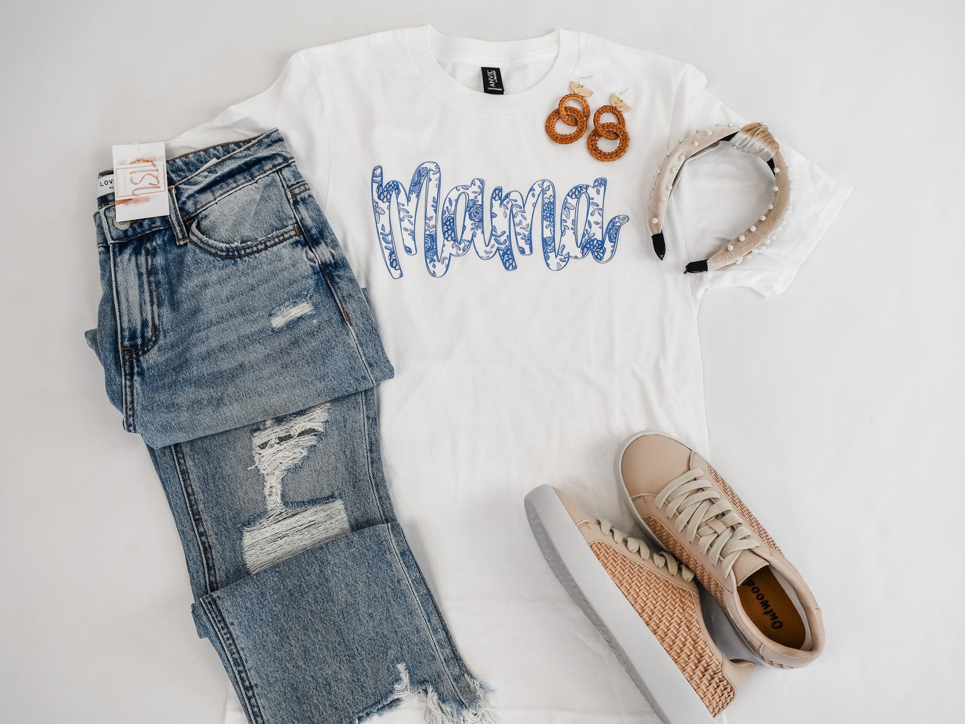 Blue Floral Mama Graphic Tee - The Southern Loft