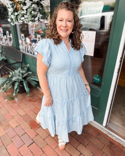 Blue Skies + Sweet Stripes Midi Dress - The Southern Loft