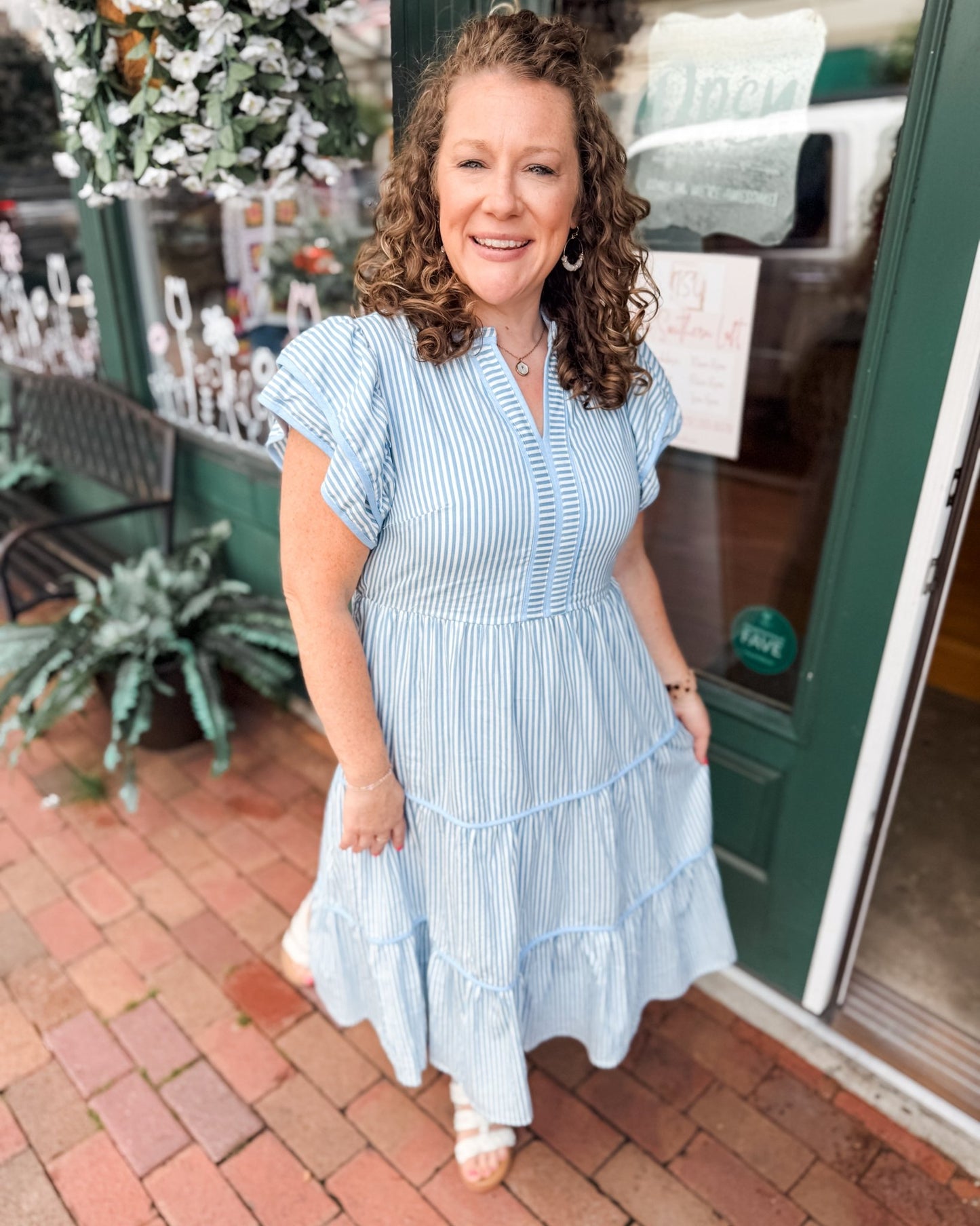 Blue Skies + Sweet Stripes Midi Dress - The Southern Loft