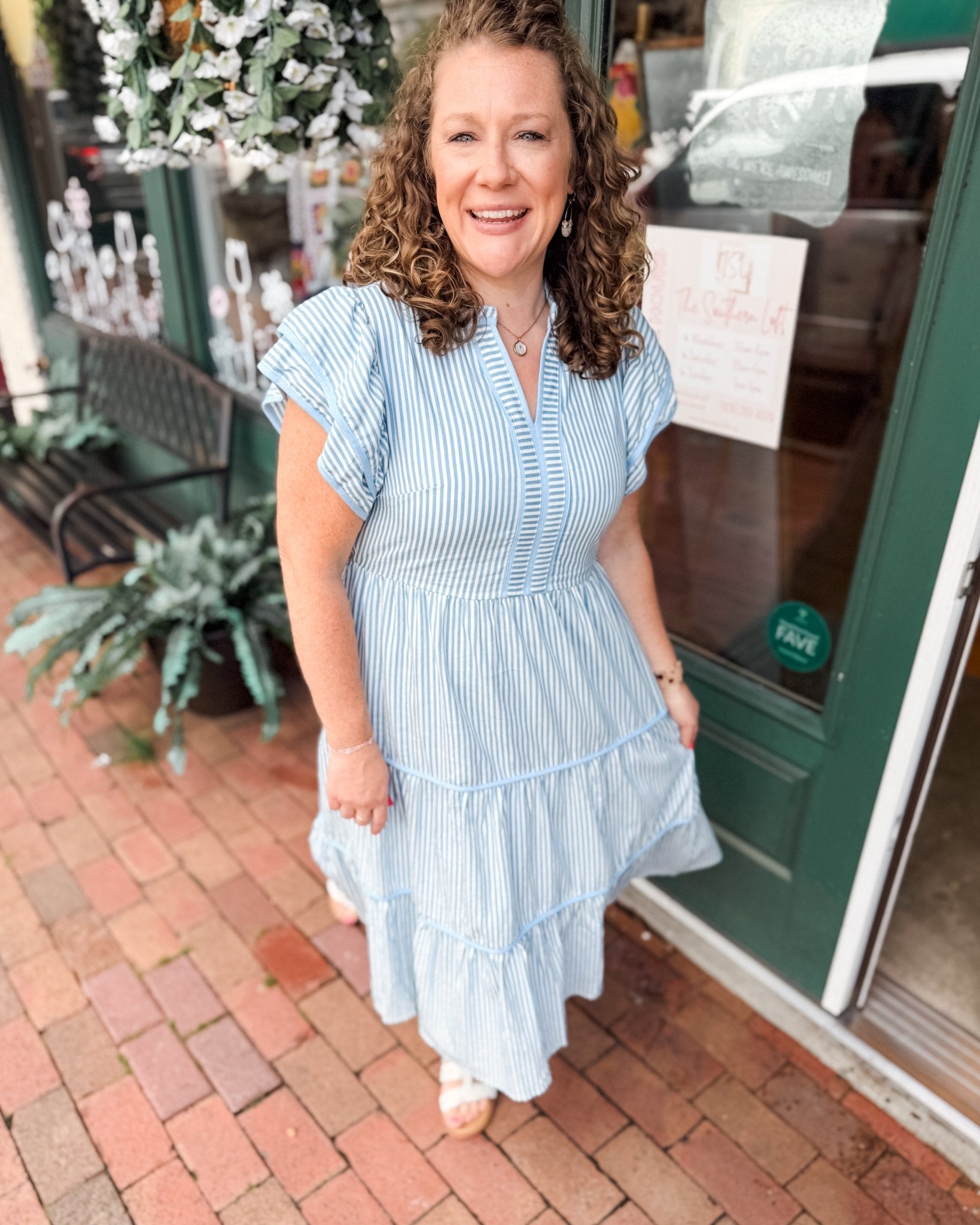 Blue Skies + Sweet Stripes Midi Dress - The Southern Loft