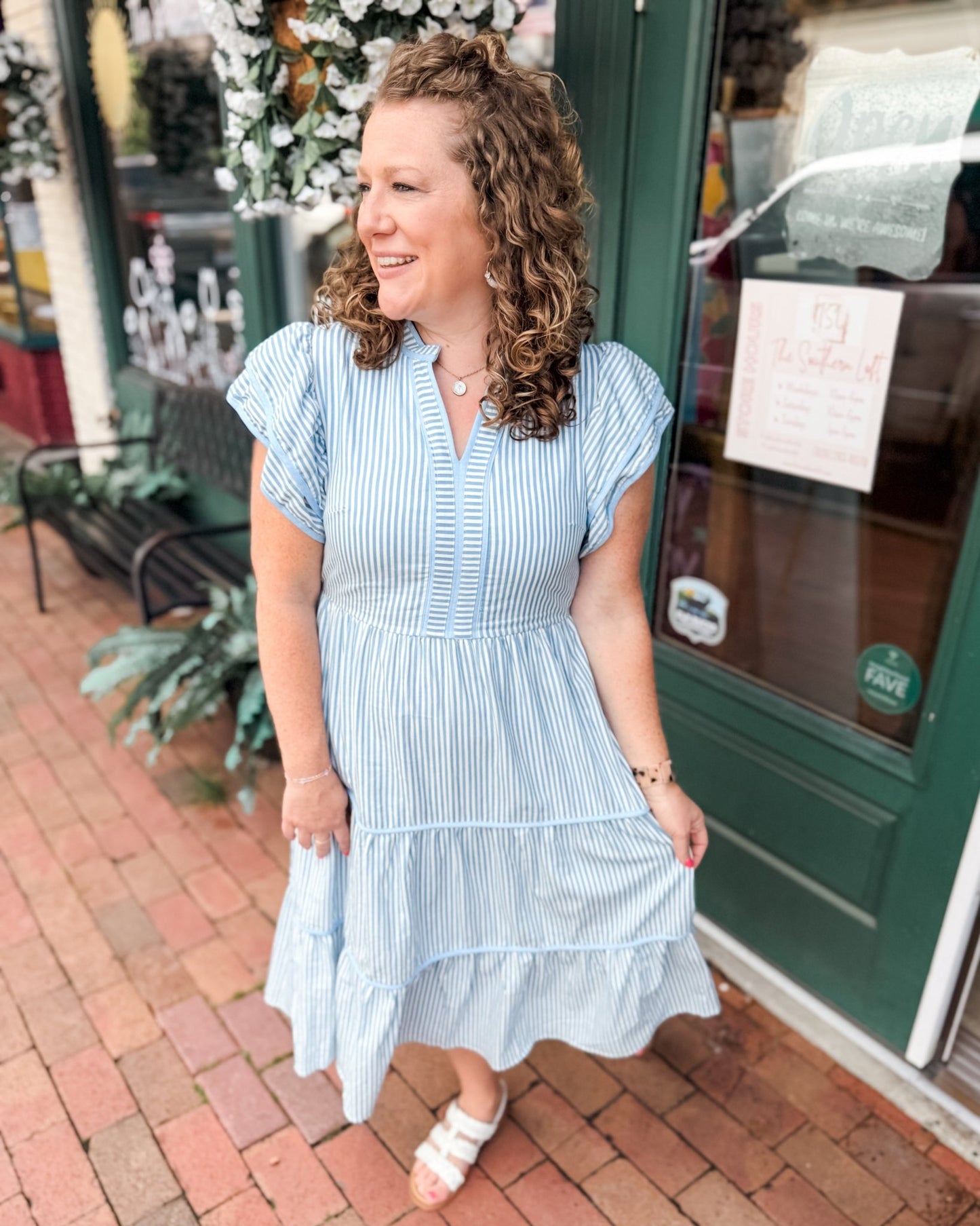 Blue Skies + Sweet Stripes Midi Dress - The Southern Loft