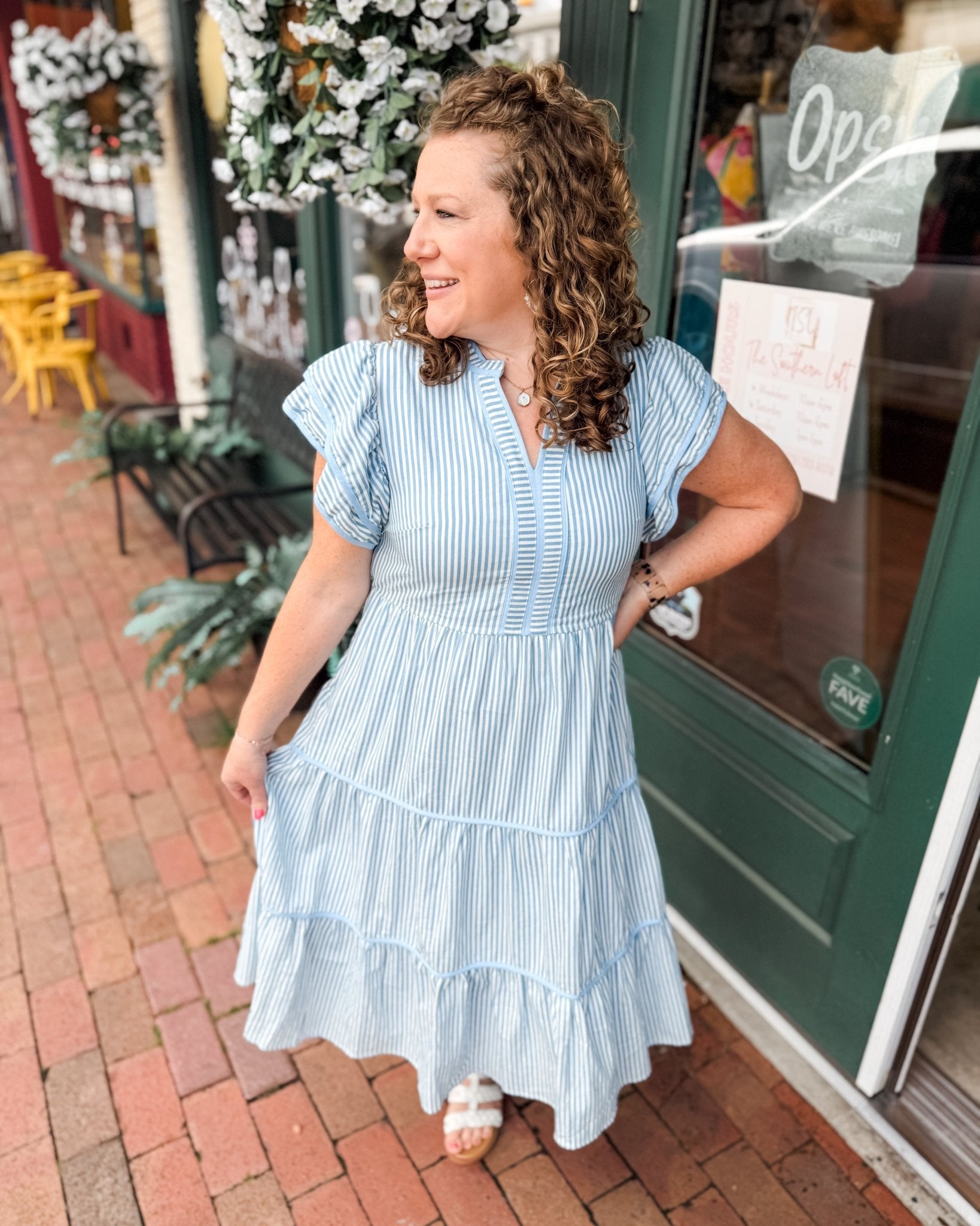 Blue Skies + Sweet Stripes Midi Dress - The Southern Loft