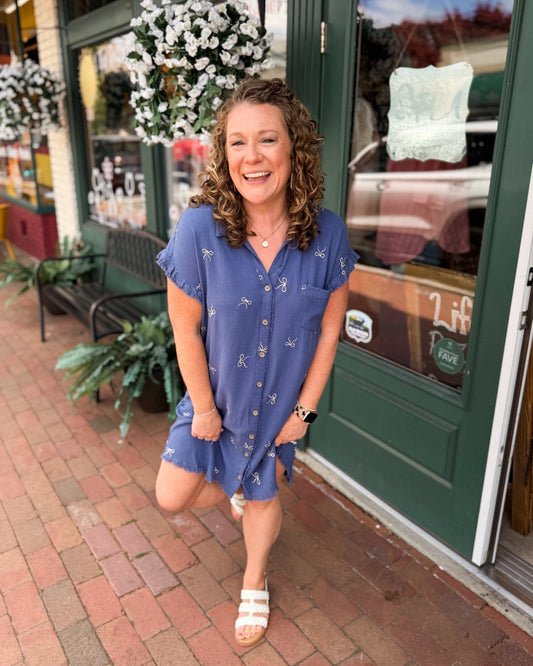 Bows & Bliss Embroidered Shirt Dress - The Southern Loft
