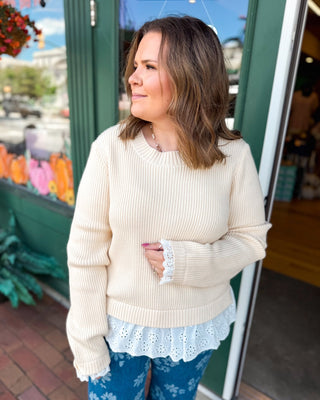 Call Me Yours Lace Trimmed Sweater Top - The Southern Loft