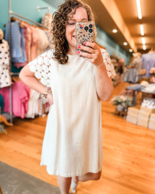 Call Me Yours Textured Lace Sleeve Dress - The Southern Loft