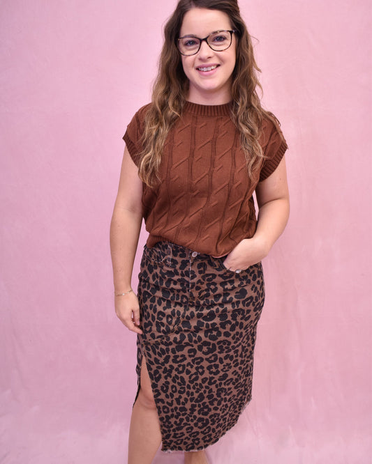 Candid Take Leopard Print Denim Midi Skirt - The Southern Loft