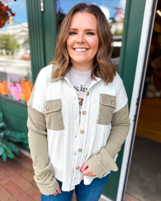 Cider Weather Waffle Colorblock Button Front Shacket - The Southern Loft