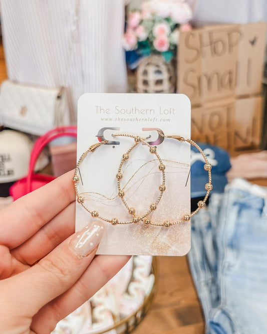 Classic Gold Ball Beaded Hoop Earrings - The Southern Loft