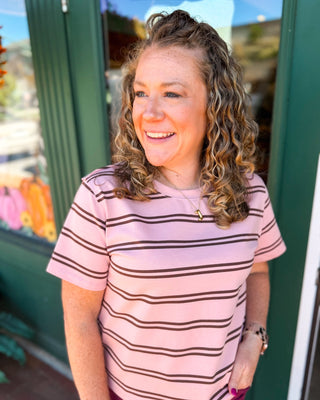 Coffee Run Cutie Striped Boxy Tee - The Southern Loft