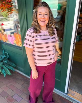 Coffee Run Cutie Striped Boxy Tee - The Southern Loft