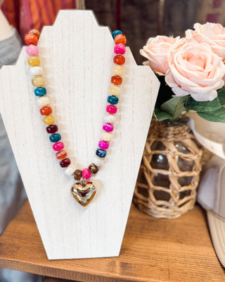 Color Crush Heart Charm Chunky Beaded Necklace - The Southern Loft