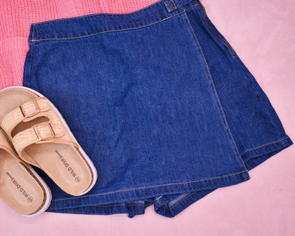 Cross My Path Denim Mini Skort - The Southern Loft