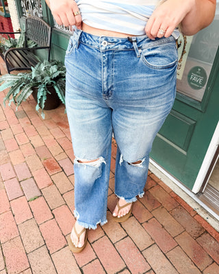 Curvy Mica High-Rise Crop Straight Distressed Jeans - The Southern Loft