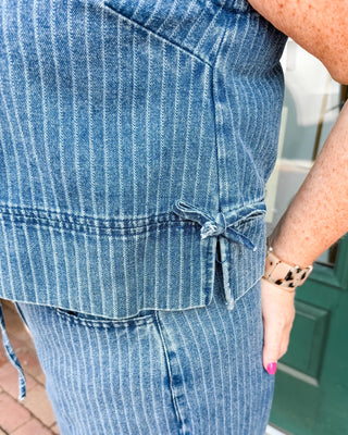 Denim Days Sleeveless Striped Side Tie Denim Top - The Southern Loft
