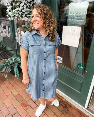 Denim Days Striped Button Down Shirt Dress - The Southern Loft