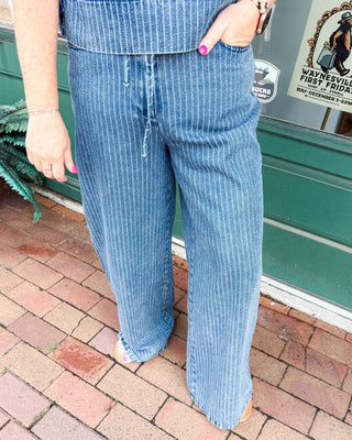 Denim Days Striped Washed Tie Strap Jeans - The Southern Loft
