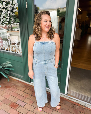 Easy Going Washed Denim Barrel Leg Jumpsuit - The Southern Loft