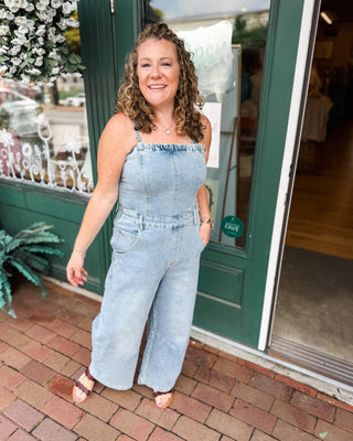 Easy Going Washed Denim Barrel Leg Jumpsuit - The Southern Loft