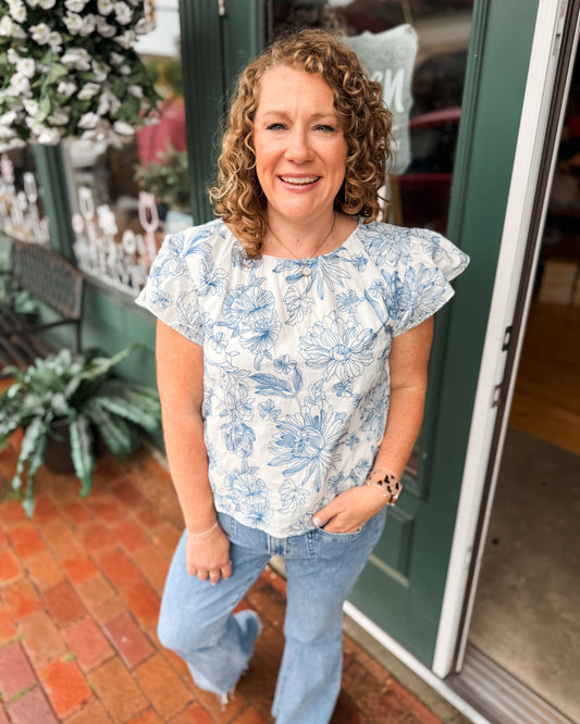 Elegant Bloom Floral Flutter Sleeve Top - The Southern Loft