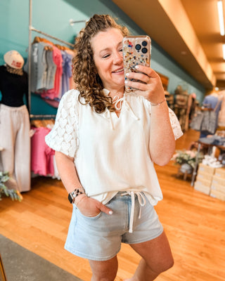Evening Ease Heart Lace Sleeves Top - The Southern Loft