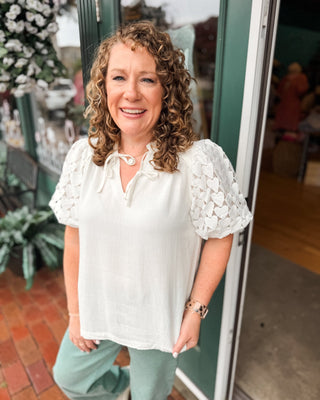 Evening Ease Heart Lace Sleeves Top - The Southern Loft