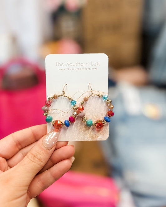 Faceted Beaded Hoop Drop Earrings - The Southern Loft