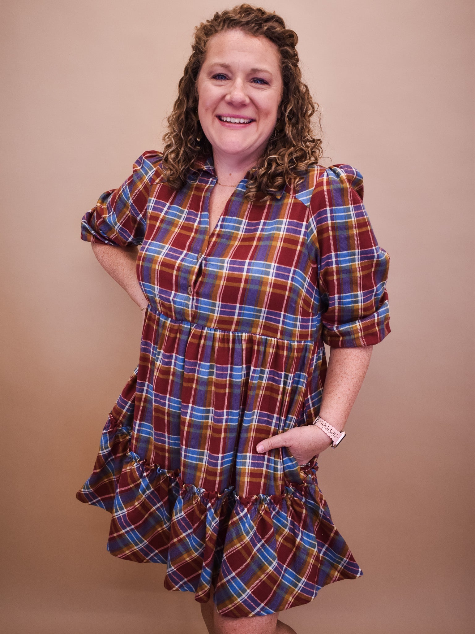 checkered mini dress Aerie Plaid Handkerchief 3% Spandex Small / Rust Mix