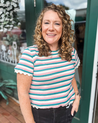 Falling for Lace Striped Crochet Knit Top - The Southern Loft