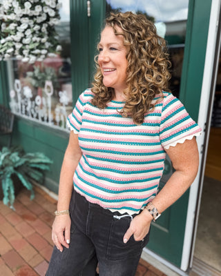 Falling for Lace Striped Crochet Knit Top - The Southern Loft