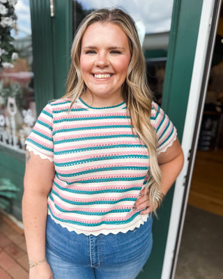 Falling for Lace Striped Crochet Knit Top - The Southern Loft
