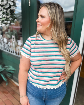 Falling for Lace Striped Crochet Knit Top - The Southern Loft