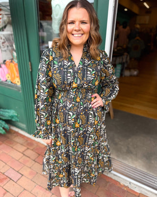 Gathered in Grace Floral Smocked Waist Midi Dress - The Southern Loft