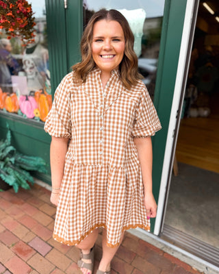 Gingham & Gatherings Ric Rac Trim Dress - The Southern Loft