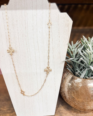 Hammered Cross Station Paperclip Chain Necklace - The Southern Loft