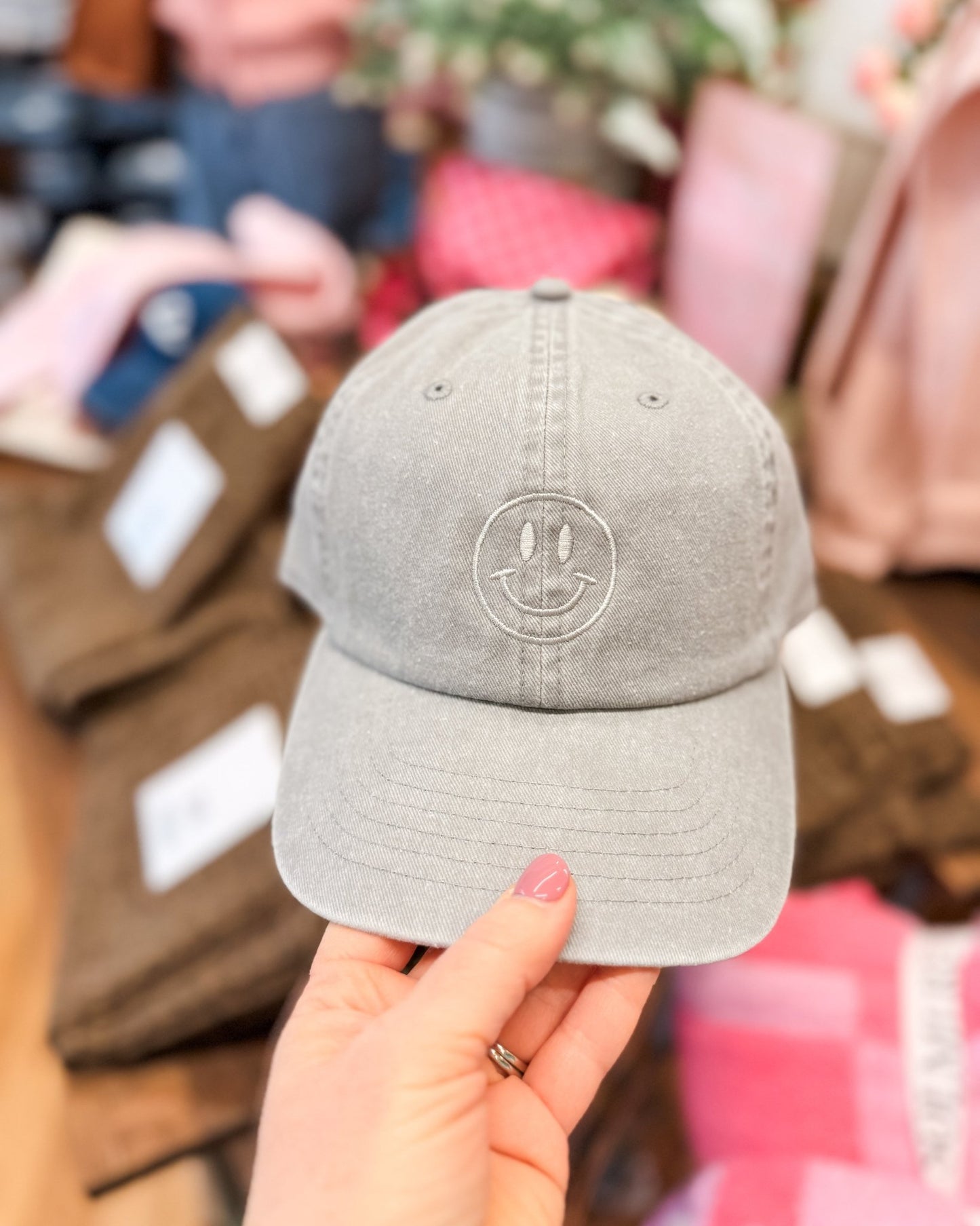 Happy Face Embroidered Cotton Hat - The Southern Loft