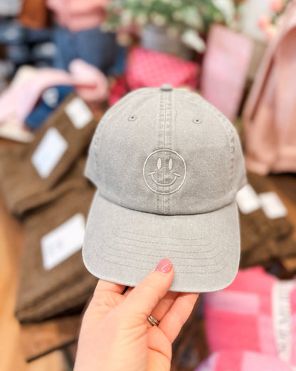 Happy Face Embroidered Cotton Hat - The Southern Loft