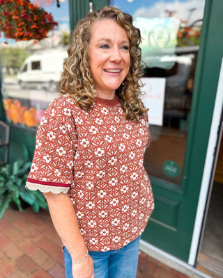 Harvest Heirloom Floral Embroidered Scalloped Top - The Southern Loft
