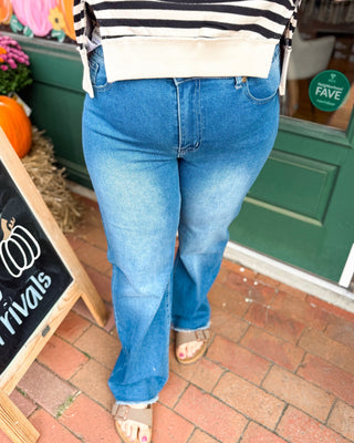 Heart of Pine Frayed Hem Straight Leg Jeans - The Southern Loft
