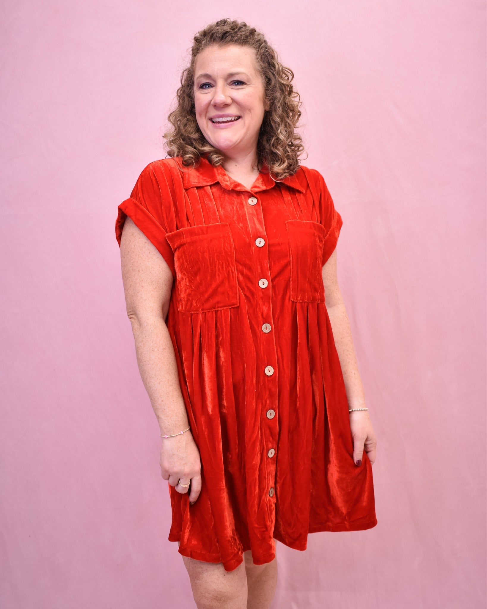 Holly Velvet Pleat Button Down Mini Dress - The Southern Loft