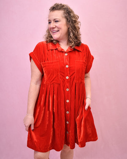 Holly Velvet Pleat Button Down Mini Dress - The Southern Loft